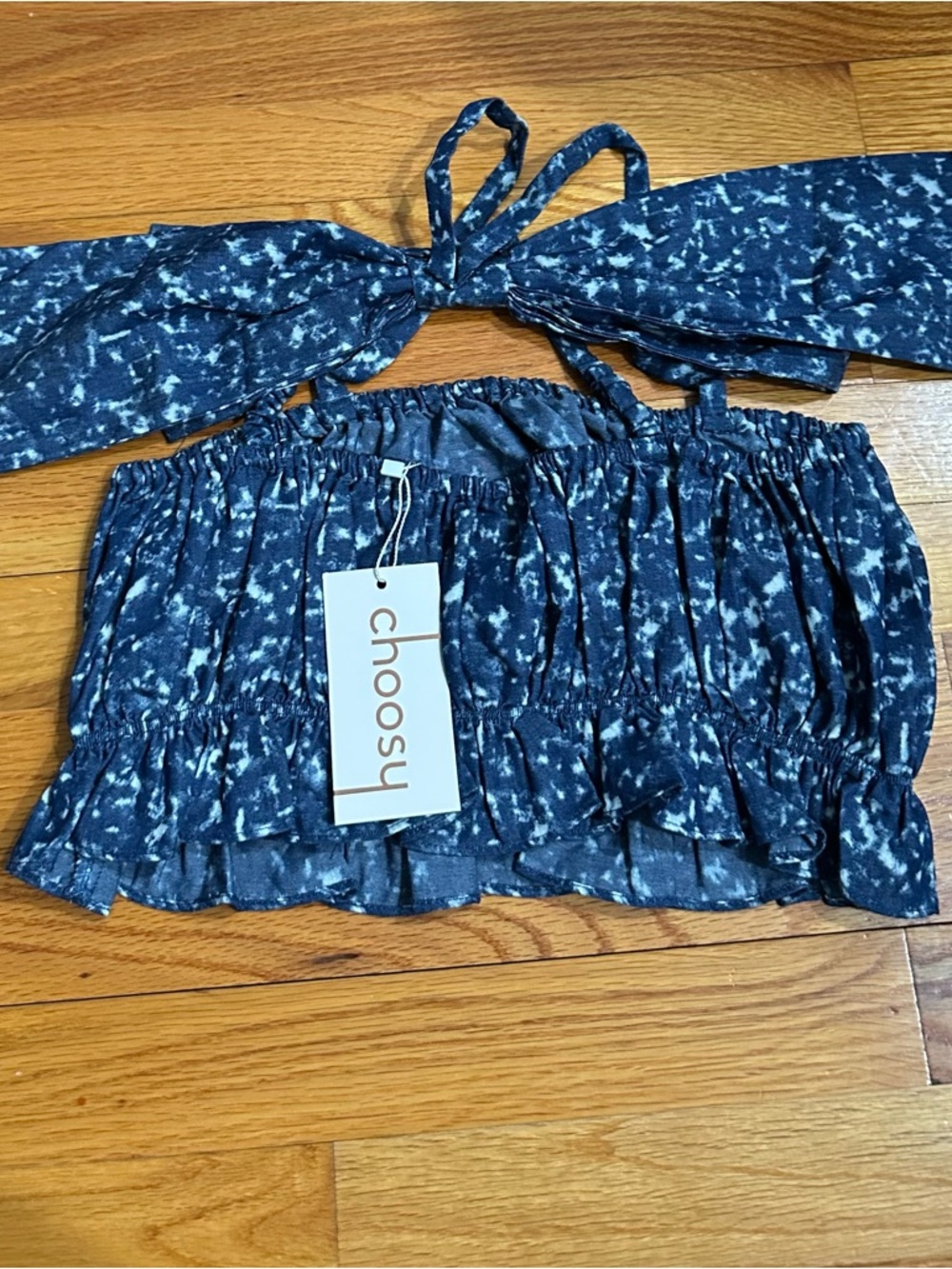 Choosy Blue Printed Smocked Crop Top